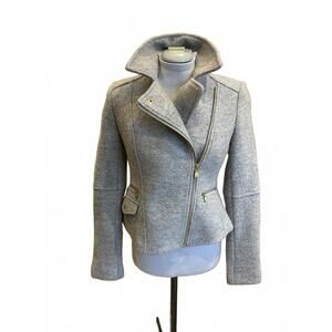Gray Women's Wool Blend Zip-Up Jacket with High Collar | Banana Republic Vintage